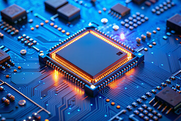 powerful computer processor microchip with the word representing artificial intelligence, AI technology