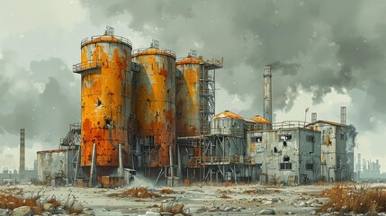 Abandoned rusty industrial facility - generative ai