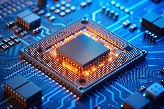 powerful computer processor microchip with the word representing artificial intelligence, AI technology