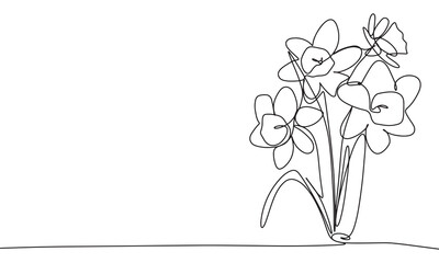 Daffodils one line continuous. Line art daffodils. Hand drawn vector art.