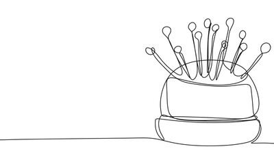 Sewing pincushion one line continuous. Line art sewing pincushion. Hand drawn vector art.