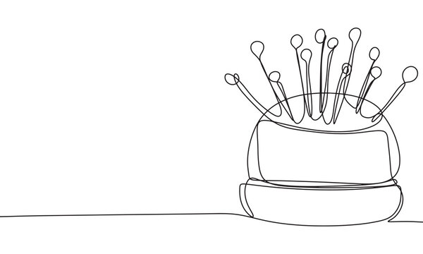 recommend clip art: Sewing pincushion one line continuous. Line art sewing pincushion. Hand drawn vector art.