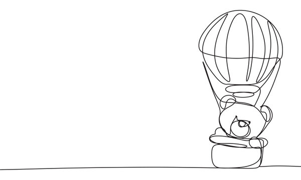 recommend clip art: Cute bear on air balloon one line continuous. Line art  bear in air balloon. Hand drawn vector art.
