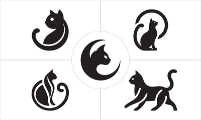 Set of Silhouette Cat logo design icon symbol vector template.