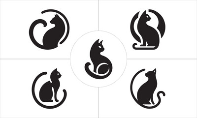 Set Bundle Silhouette Cat logo design icon symbol illustration
