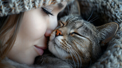 A woman kissing her cat