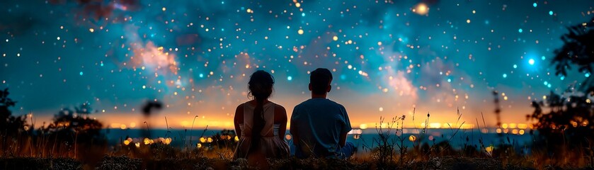 A couple watching a movie under the stars in an outdoor cinema setting