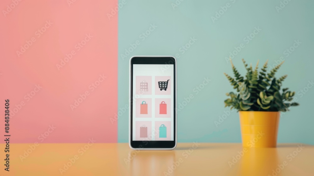 Poster user-friendly web platform interface for online shopping with copy space, focusing on various purcha