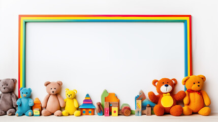 Obraz premium Toys for children frame and border on white background.
