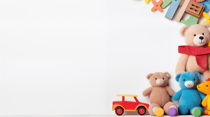 Obraz premium Toys for children frame and border on white background.