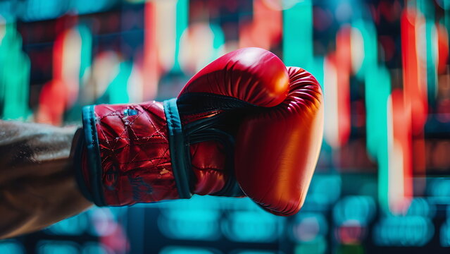 Boxing gloves with virtual bar graph. Digital marketing concept. - Powered by Adobe