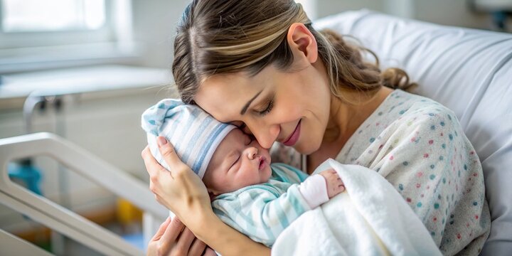 childbirth Mother and newborn The birth of a child in a maternity hospital A young mother hugs her newborn baby after giving birth Childbirth woman The first moments of a childs life a : Generative AI