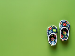 Pair of children's canvas shoes with abstract designs on green background