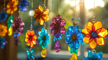 Sun catchers made with clear contact paper and colorful tissue paper.