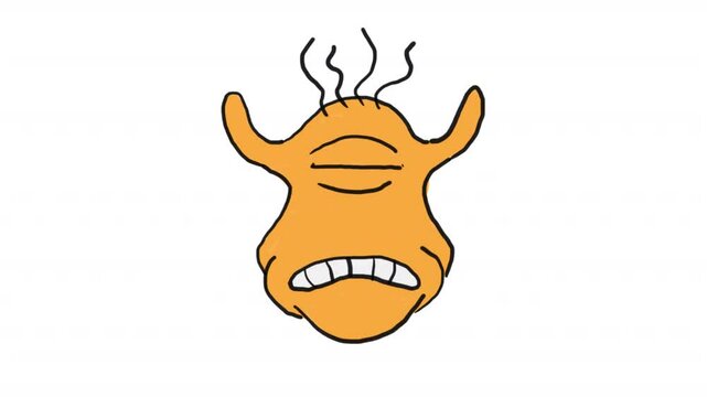 Whimsical cartoon monster with a single expressive eye and a comically large mouth. Looped animation with alpha channel