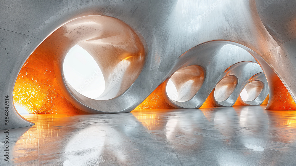 Poster modern architectural space with curved structures