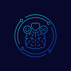 emotional intelligence icon with a brain, linear design