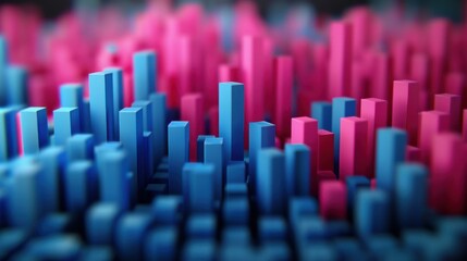 Obraz premium Abstract futuristic cityscape with blue and pink buildings, ideal for advertising, presentations, and web design.