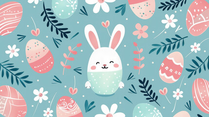 Obraz premium Celebrate Easter with this charming seamless bunny and floral wallpaper design, perfect for holidaythemed graphic prints.
