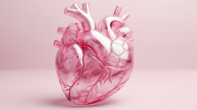 Vibrant 3D illustration showcasing human heart anatomy on a pink backdrop, ideal for medical education and presentations.