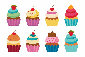  Cupcakes clipart set, vector art illustration