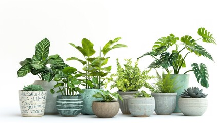 Fototapeta premium collection houseplant in vase isolated on white