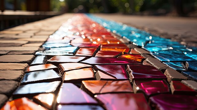 Colorful artistic mosaic pavement design with abstract geometric pattern 