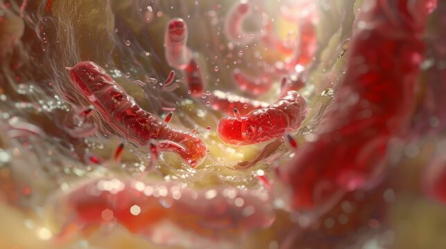 Illustration of ulcers forming in the stomach lining as a direct result of H