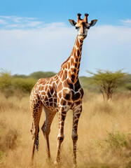 giraffe in the wild. looks at the camera. © Ирина Самойлова