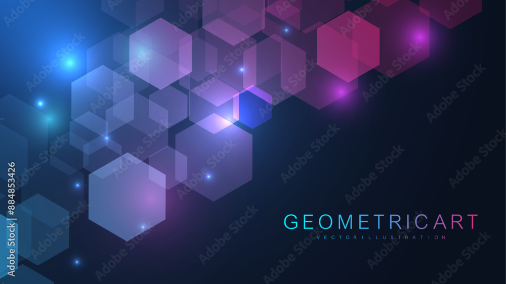 Poster hexagonal abstract background. big data visualization. global network connection. medical, technolog