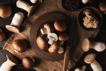 Mushrooms, concept of autumn food, autumn harvest