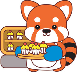 Illustration of Cute Red Panda activities.
Icon of funny red panda sticker elements.