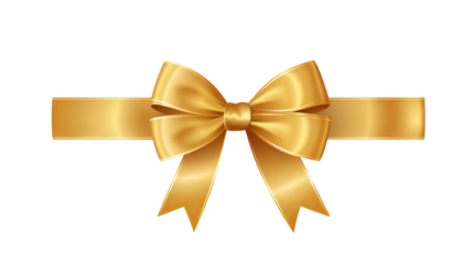 Golden ribbon with elegant bow isolated on transparent background, PNG format for festive and celebratory design projects, perfect for gift wrapping, holiday decorations, and special event invitations