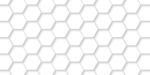 Naklejka premium Abstract hexagonal futuristic geometric backdrop White background and embossed hexagon , honeycomb white hexagon concept design abstract technology background vector background, or wallpaper.