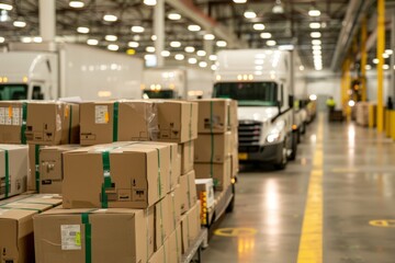 Sustainable Logistics: Workers at Solar-Powered Warehouse Loading Reusable Packaging into Electric Delivery Trucks