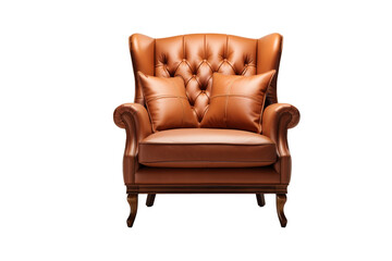 Classic leather  arm chair on trasparent background, brown color 3d style -