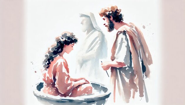 David and Bathsheba. Digital watercolor illustration.