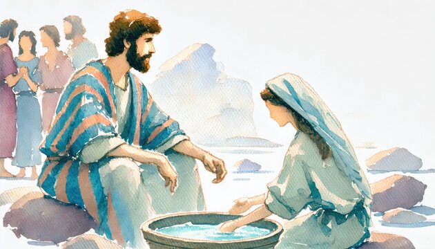 David and Bathsheba. Digital watercolor illustration.