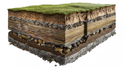 Section of Soil with Underground Water, Layers of Earth and Rocks, Geological Cross-Section, Soil Composition, Earth Science Illustration, Subsurface Layers, Groundwater, Natural Strata, Environmental