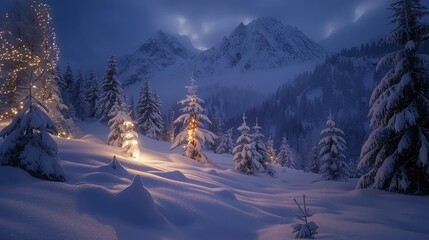 winter night landscape. snowy forest and fir branches