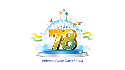 Happy 78th Independence day of India. Glory of freedom celebration concept background. Vector illustration