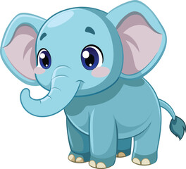 Fototapeta premium Cute and Cuddly Cartoon Baby Elephant, Playful Pachyderm Clipart. 