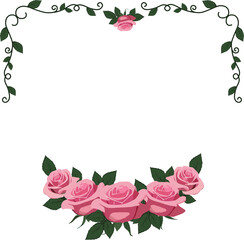 Square frame of swirls and composition of pink roses