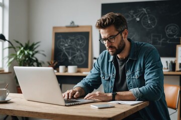 Artist using laptop in studio
