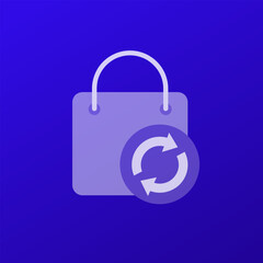 Return policy icon with a bag, vector design