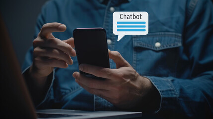 A person holding their phone. While another hand is talking to a chatbot artificial intelligence.