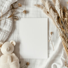 wedding invitation card, holiday post card mock up blank empty mockup, Blank white a5 flyer mock up set, teddy bear, square shape 