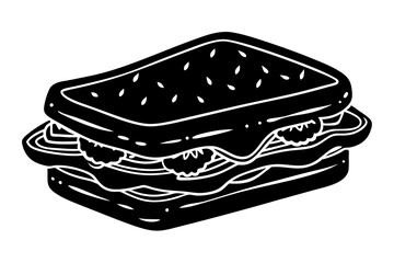 Sandwich, silhouette black linocut vector art illustration