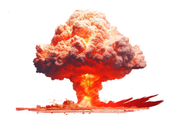 Massive nuclear explosion with intense mushroom cloud, high-resolution PNG with transparent background for dramatic visual effects and scientific illustrations