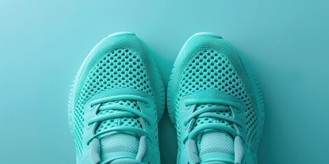 Teal Athletic Shoes on Teal Background